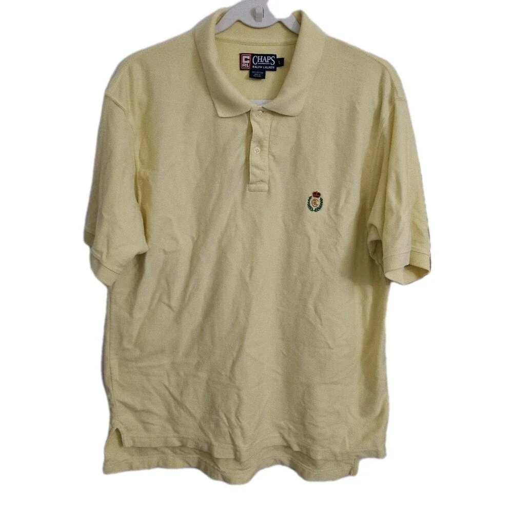 Chaps x Ralph Lauren Polo Shirt Mens Large Yellow Preppy Short Sleeve Top Cotton